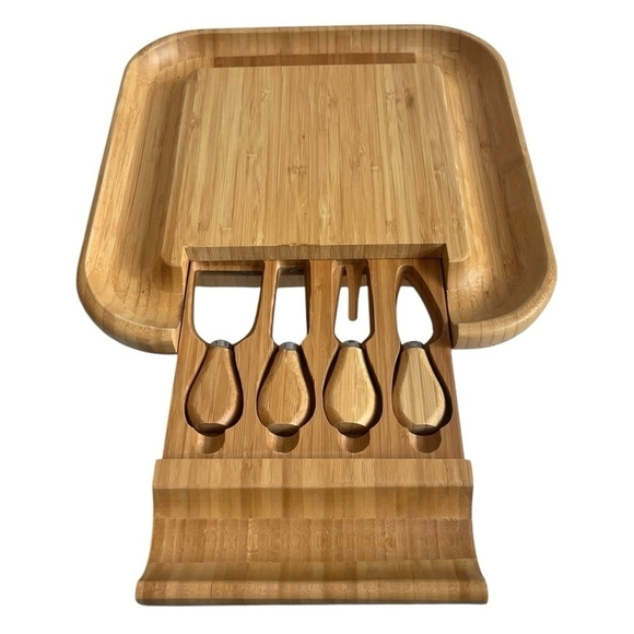NIB Bamboo Cheese Board with Cutlery Set Wood Charcuterie Platter Serving Tray - Picture 3 of 7